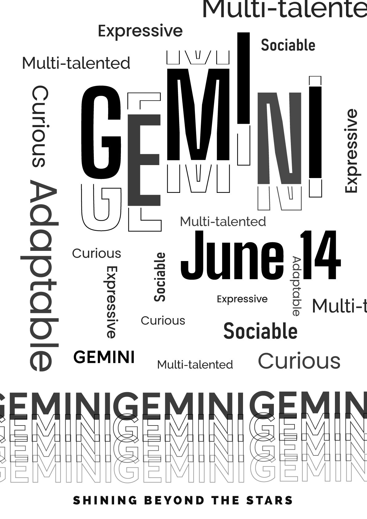 Gemini typographic birthday poster